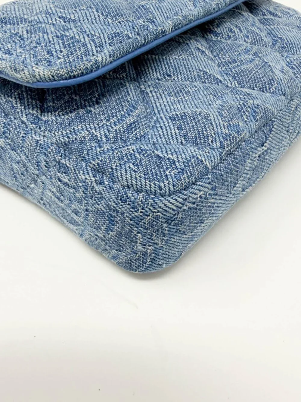 Chanel Denim Quilted Camellia SweetHeart Clutch with Chain
